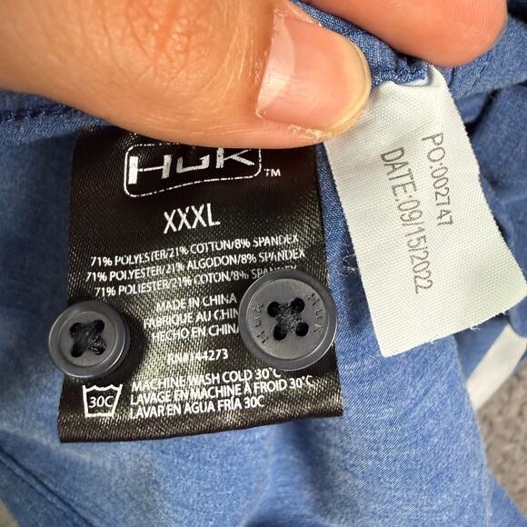 Huk Kona Shirt Mens 3XL Blue Fishing Performance Stretch Button Down Solid - Picture 5 of 9